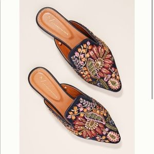 Anthropologie embroidered slides